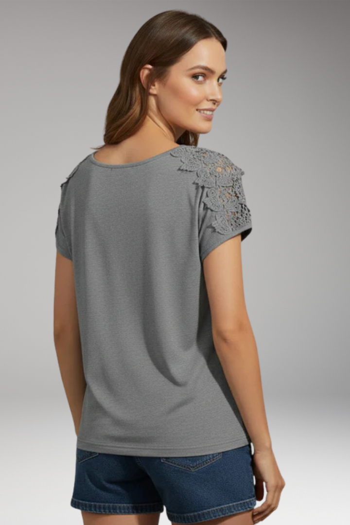 Women's Top with Scoop Neck and Lace Sleeves
