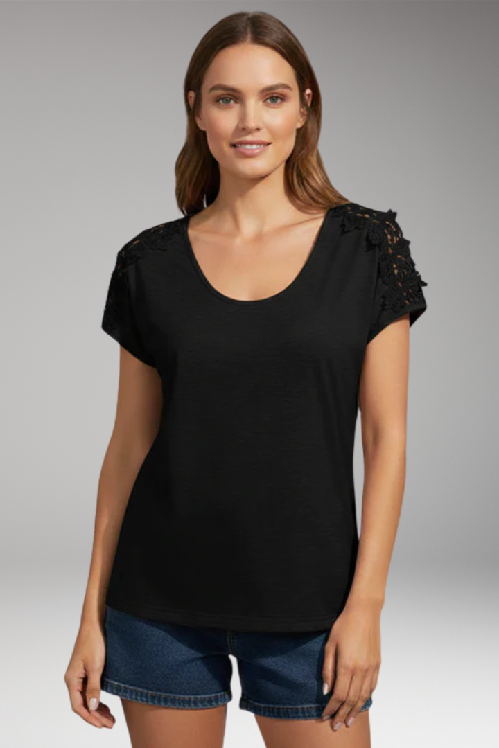 Women's Top with Scoop Neck and Lace Sleeves