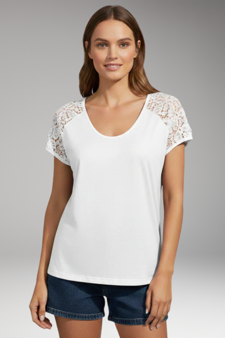 Women's Top with Scoop Neck and Lace Sleeves