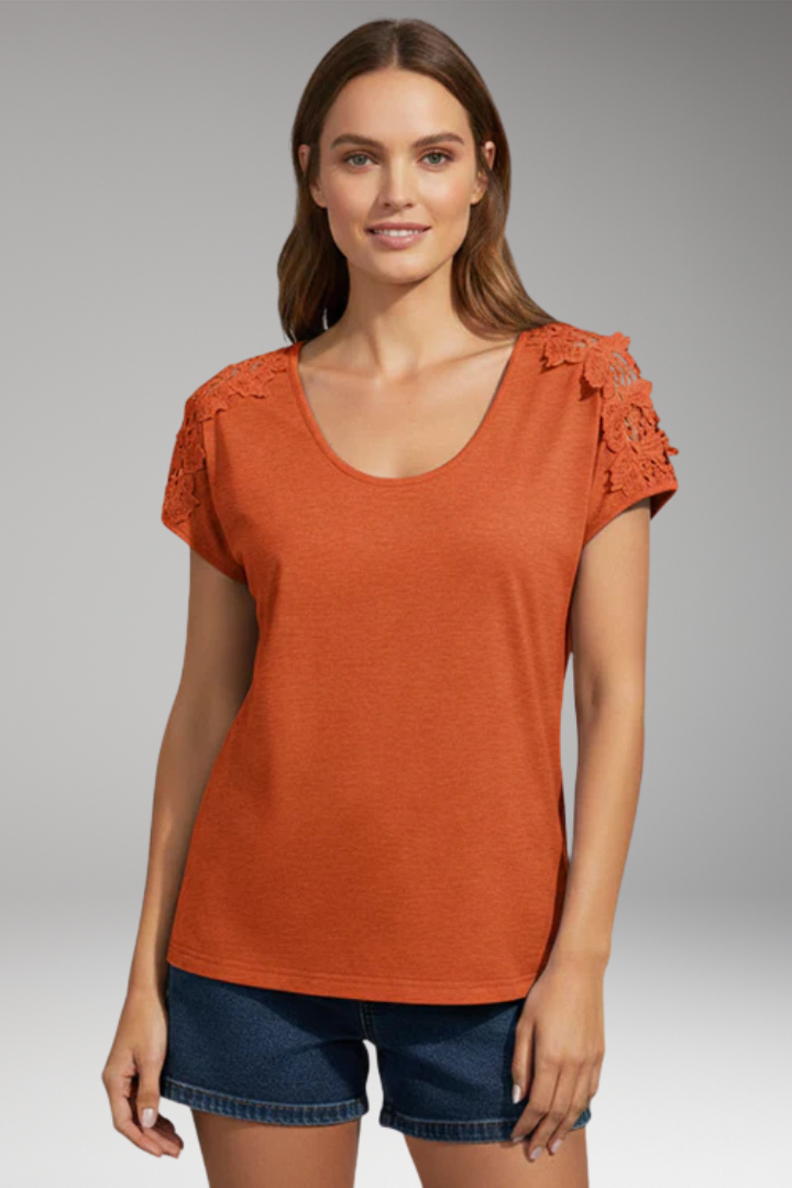 Women's Top with Scoop Neck and Lace Sleeves