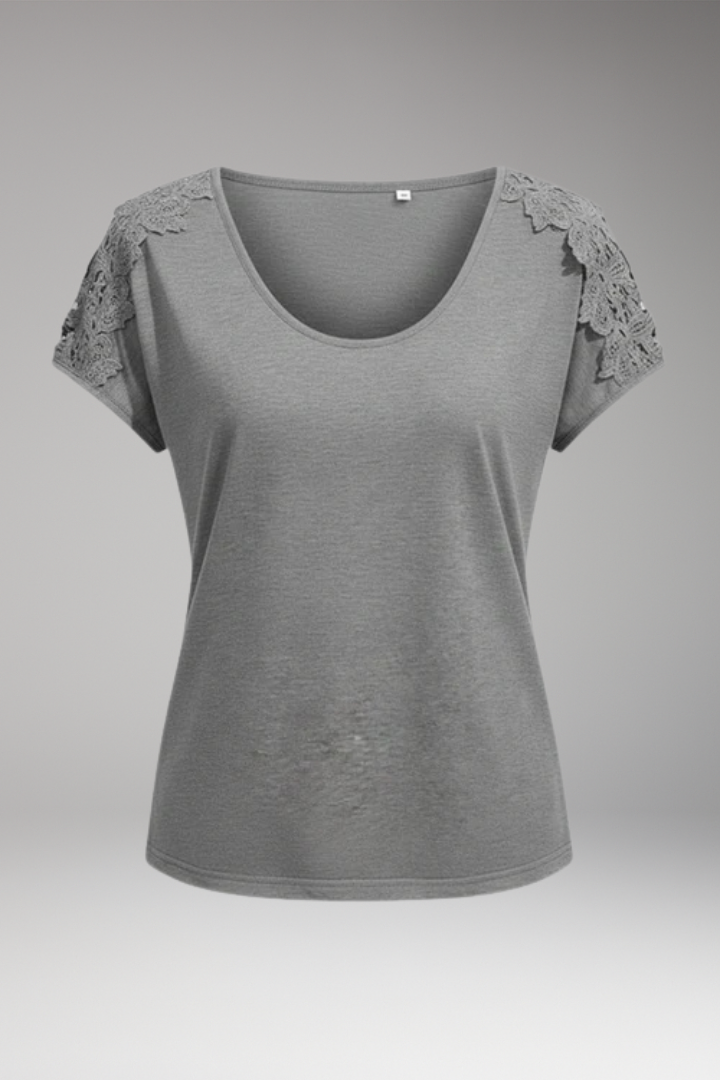 Women's Top with Scoop Neck and Lace Sleeves