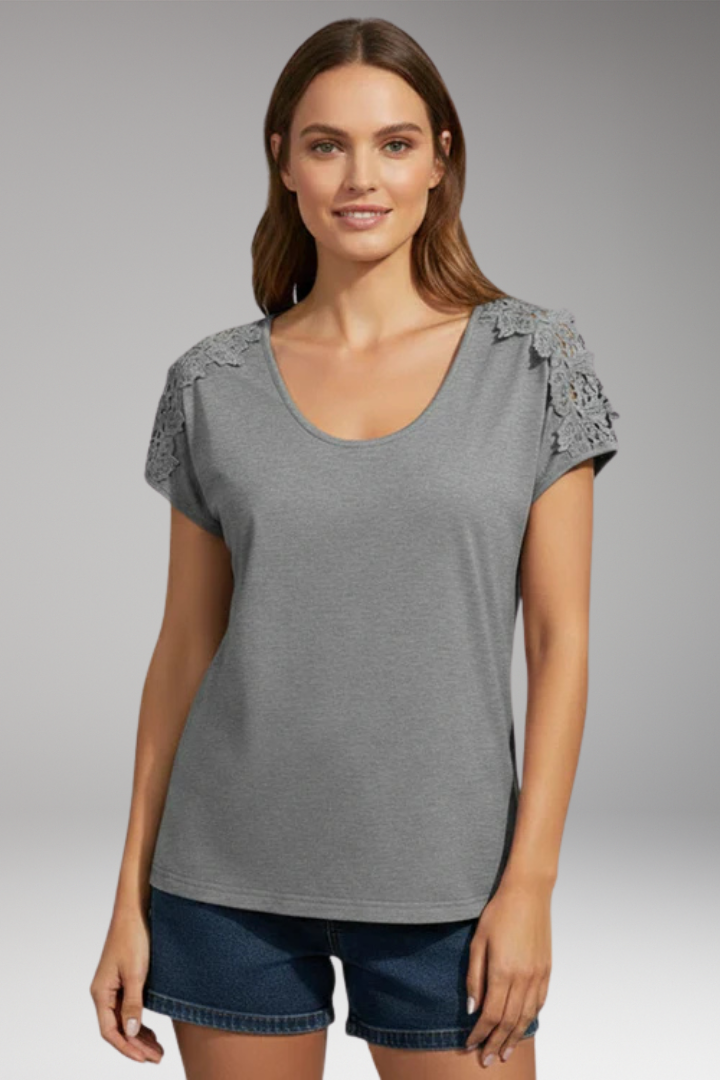 Women's Top with Scoop Neck and Lace Sleeves
