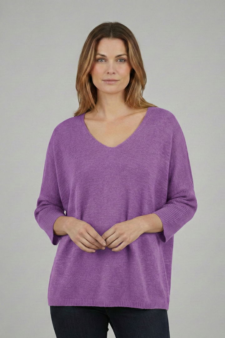 Women's Top with V-Neck and Loose Fit