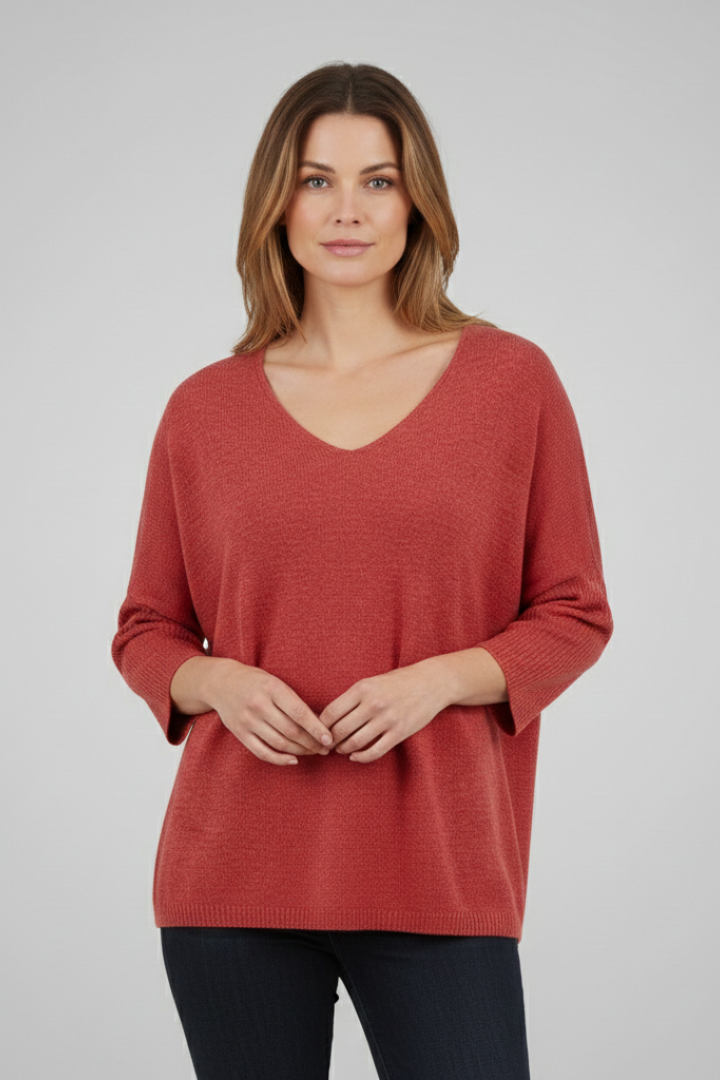 Women's Top with V-Neck and Loose Fit