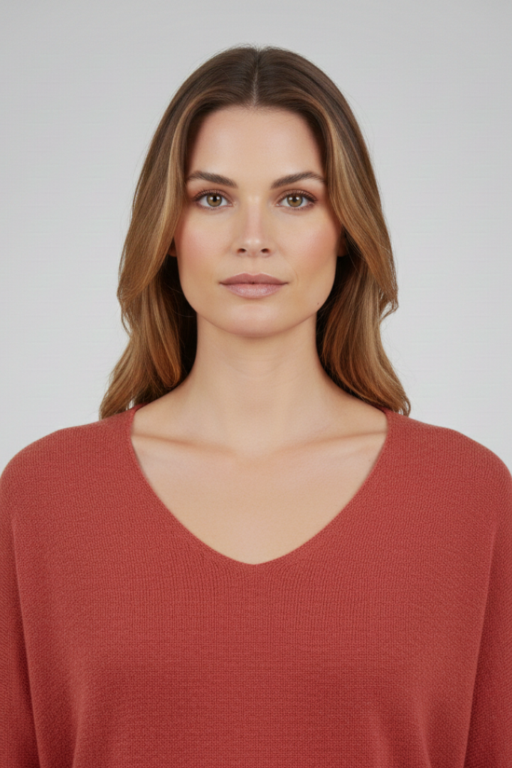 Women's Top with V-Neck and Loose Fit
