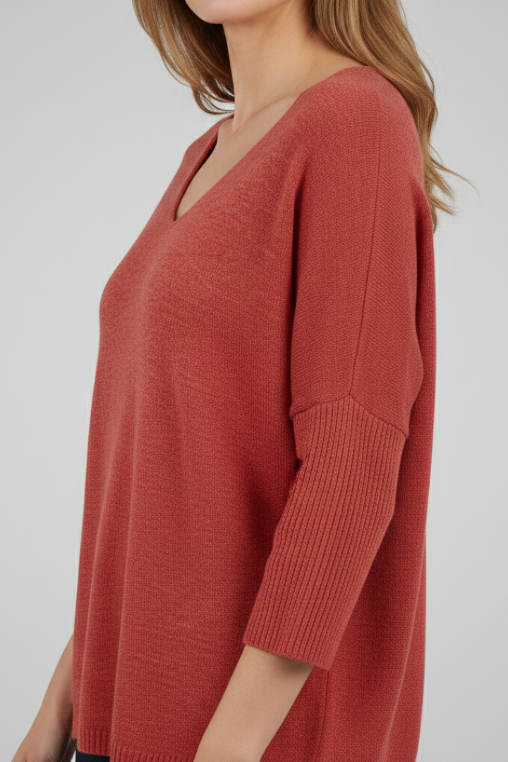 Women's Top with V-Neck and Loose Fit