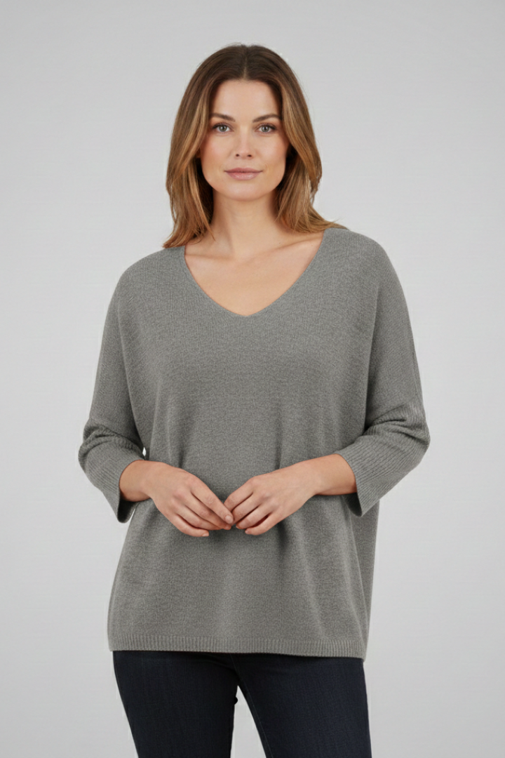 Women's Top with V-Neck and Loose Fit