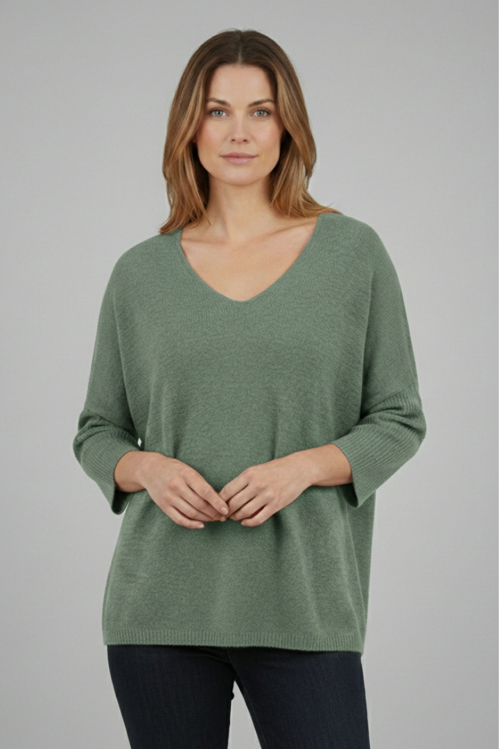 Women's Top with V-Neck and Loose Fit