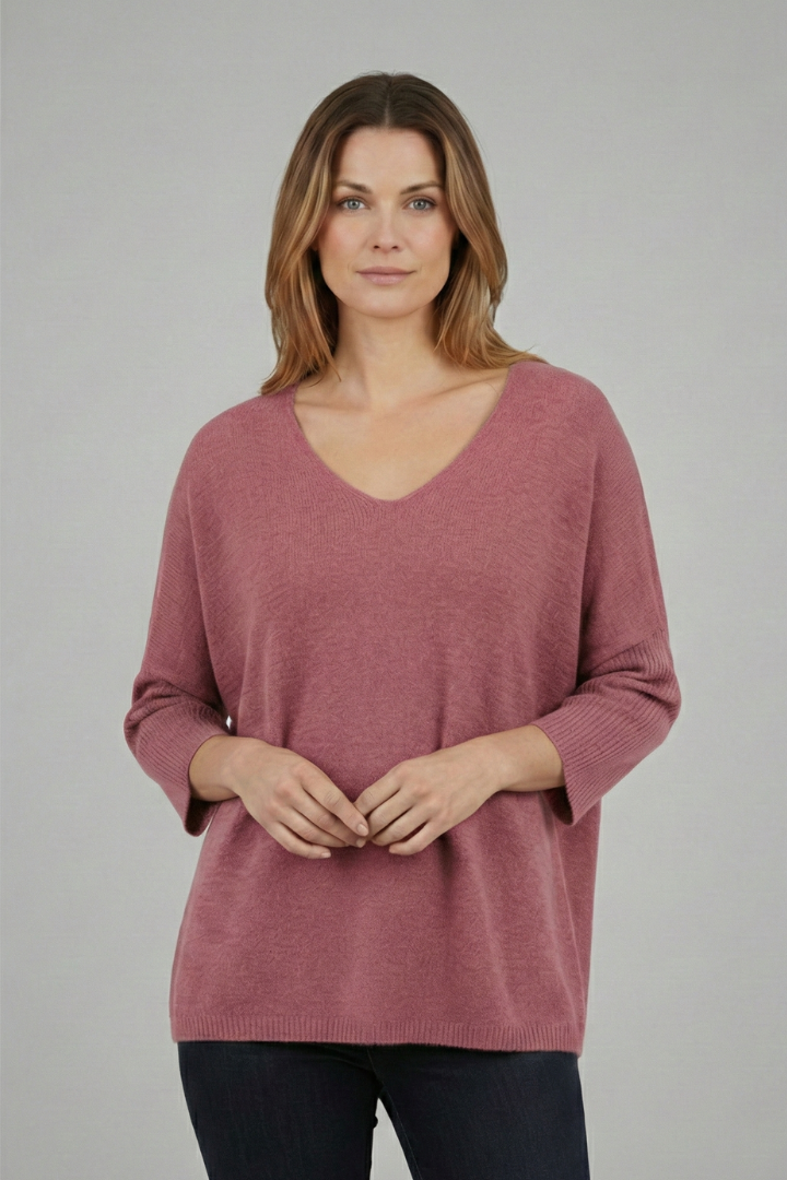 Women's Top with V-Neck and Loose Fit
