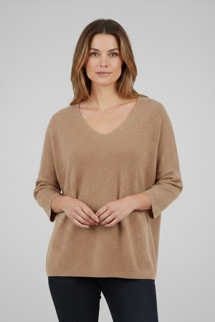 Women's Top with V-Neck and Loose Fit