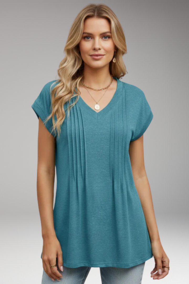 Women's Top with V-Neck and Short Sleeves