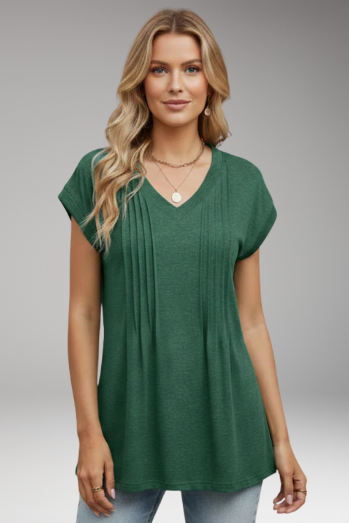 Women's Top with V-Neck and Short Sleeves