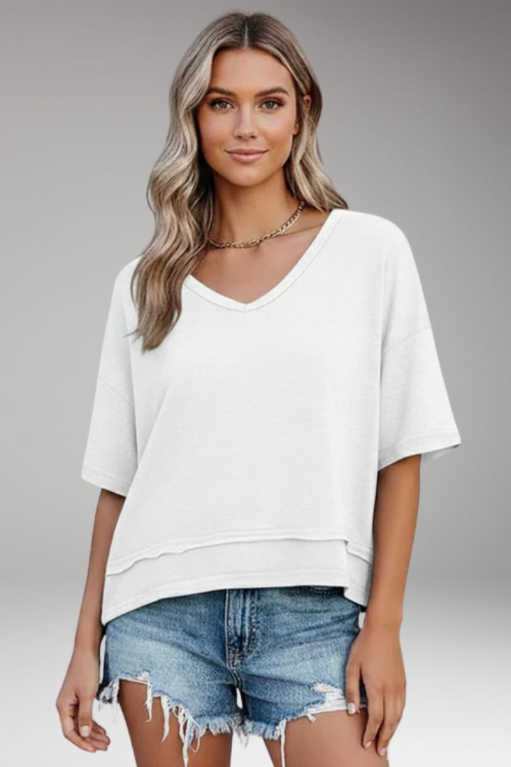 Women's Top with V-Neck and Short Sleeves
