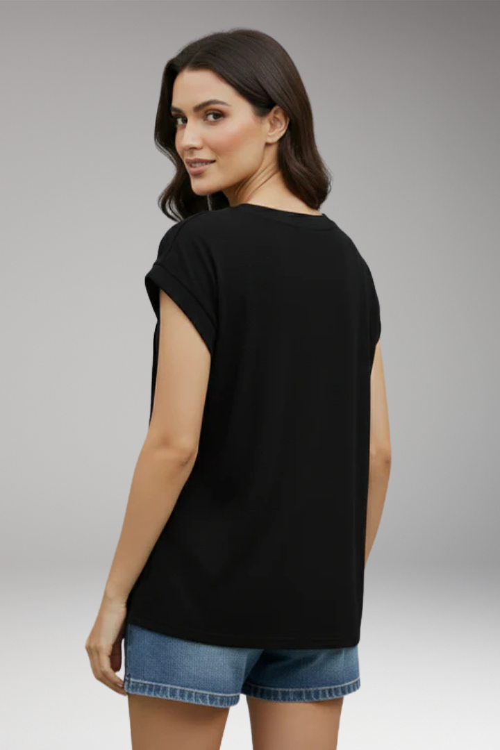 Women's Top with V-Neck and Short Sleeves