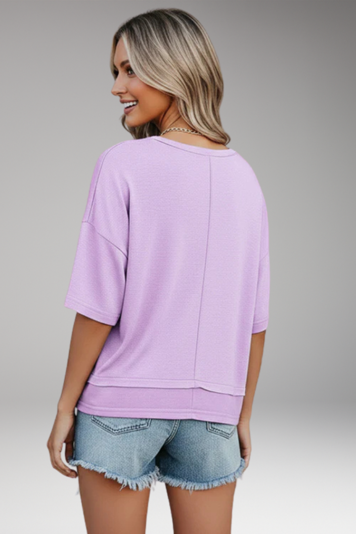 Women's Top with V-Neck and Short Sleeves