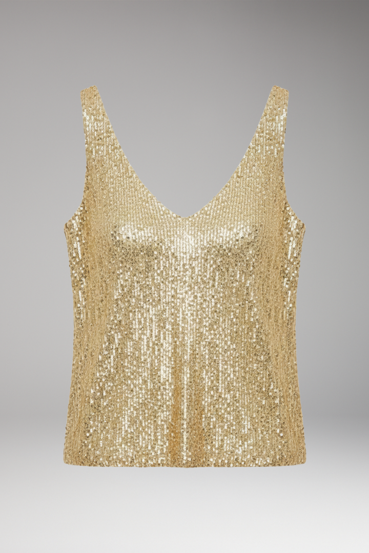 Women's Top with V-Neckline and Sequin Surface