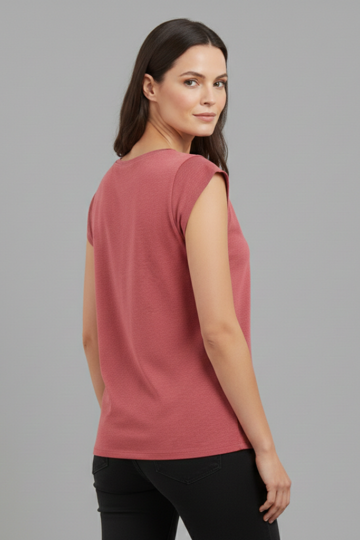 Women's Top with V'Neck and Cap Sleeves