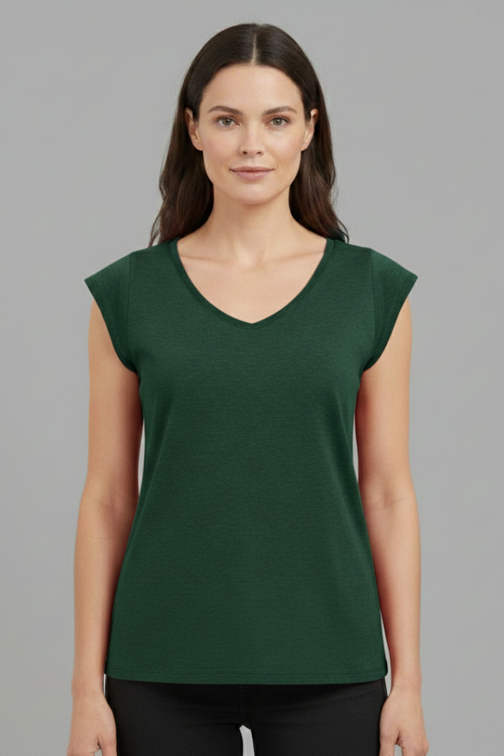 Women's Top with V'Neck and Cap Sleeves