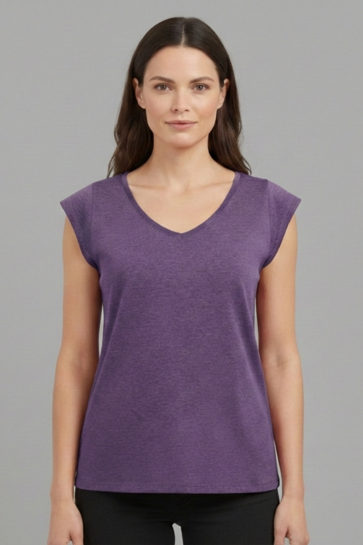 Women's Top with V'Neck and Cap Sleeves