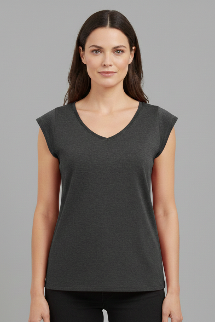 Women's Top with V'Neck and Cap Sleeves