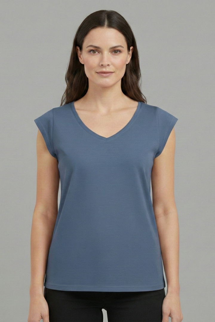 Women's Top with V'Neck and Cap Sleeves