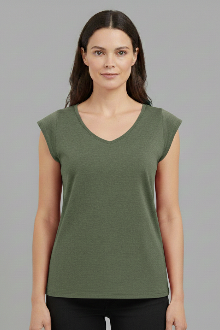 Women's Top with V'Neck and Cap Sleeves