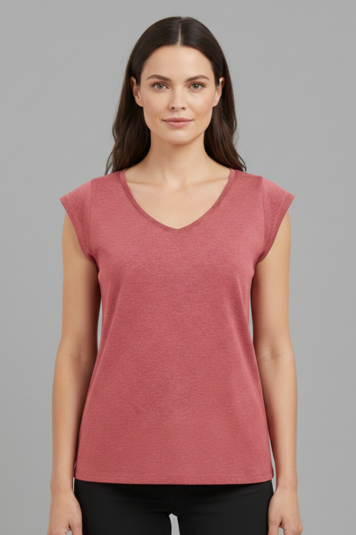 Women's Top with V'Neck and Cap Sleeves
