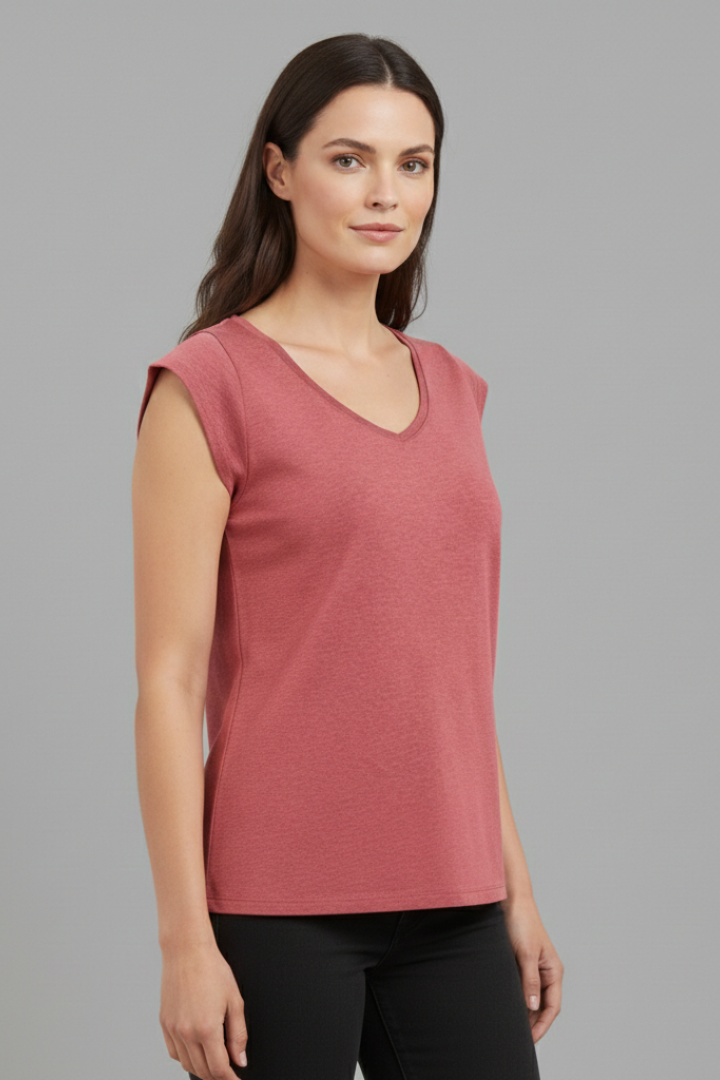 Women's Top with V'Neck and Cap Sleeves