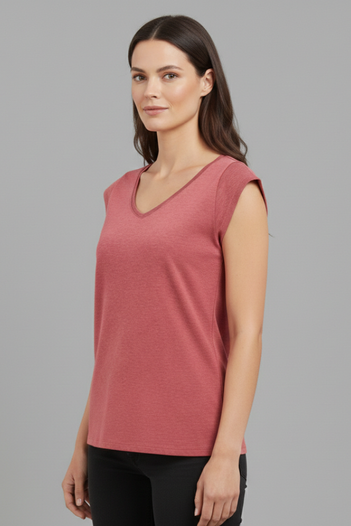 Women's Top with V'Neck and Cap Sleeves