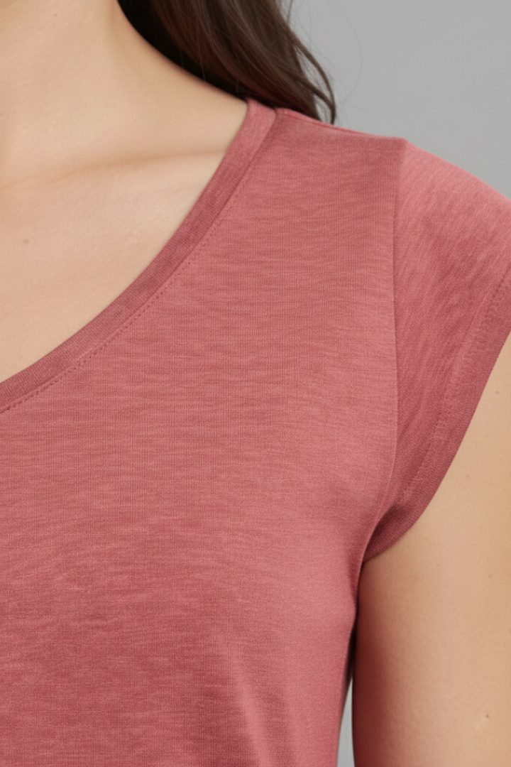Women's Top with V'Neck and Cap Sleeves