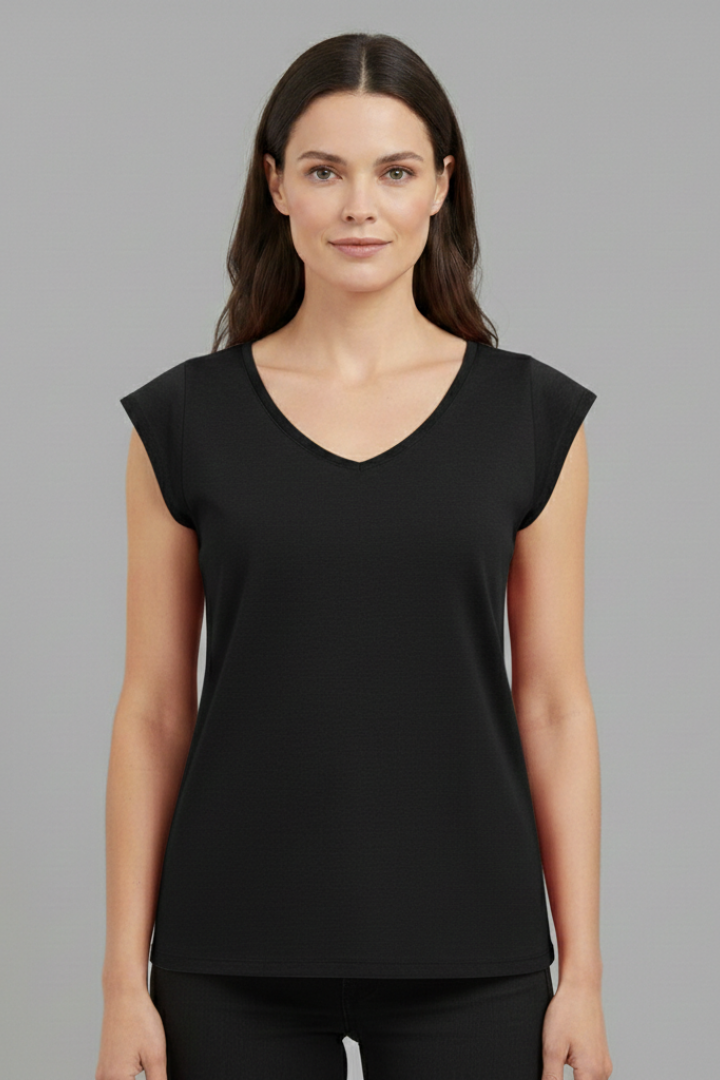 Women's Top with V'Neck and Cap Sleeves