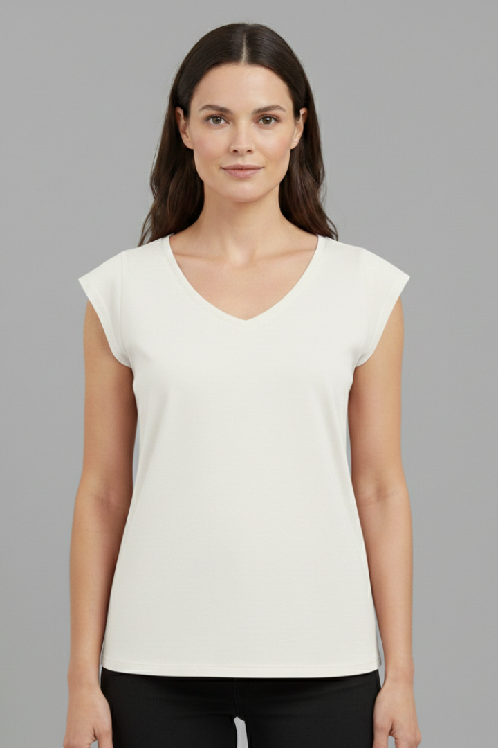 Women's Top with V'Neck and Cap Sleeves