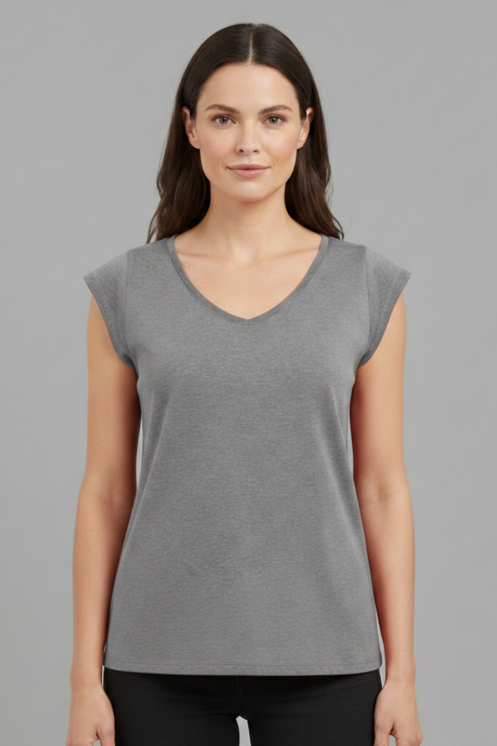 Women's Top with V'Neck and Cap Sleeves