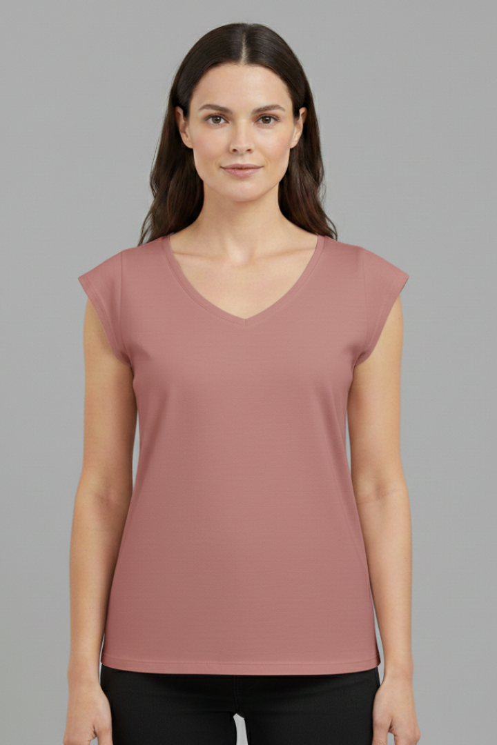 Women's Top with V'Neck and Cap Sleeves