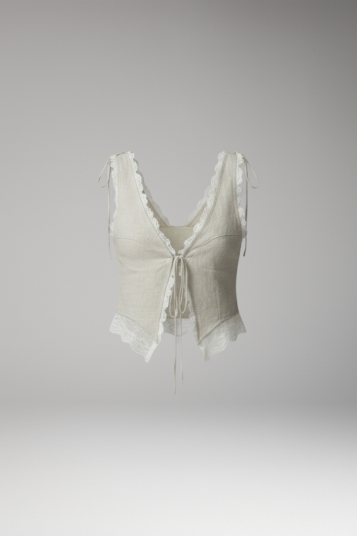 Women's Top with V'Neck and Lace Tie'Front