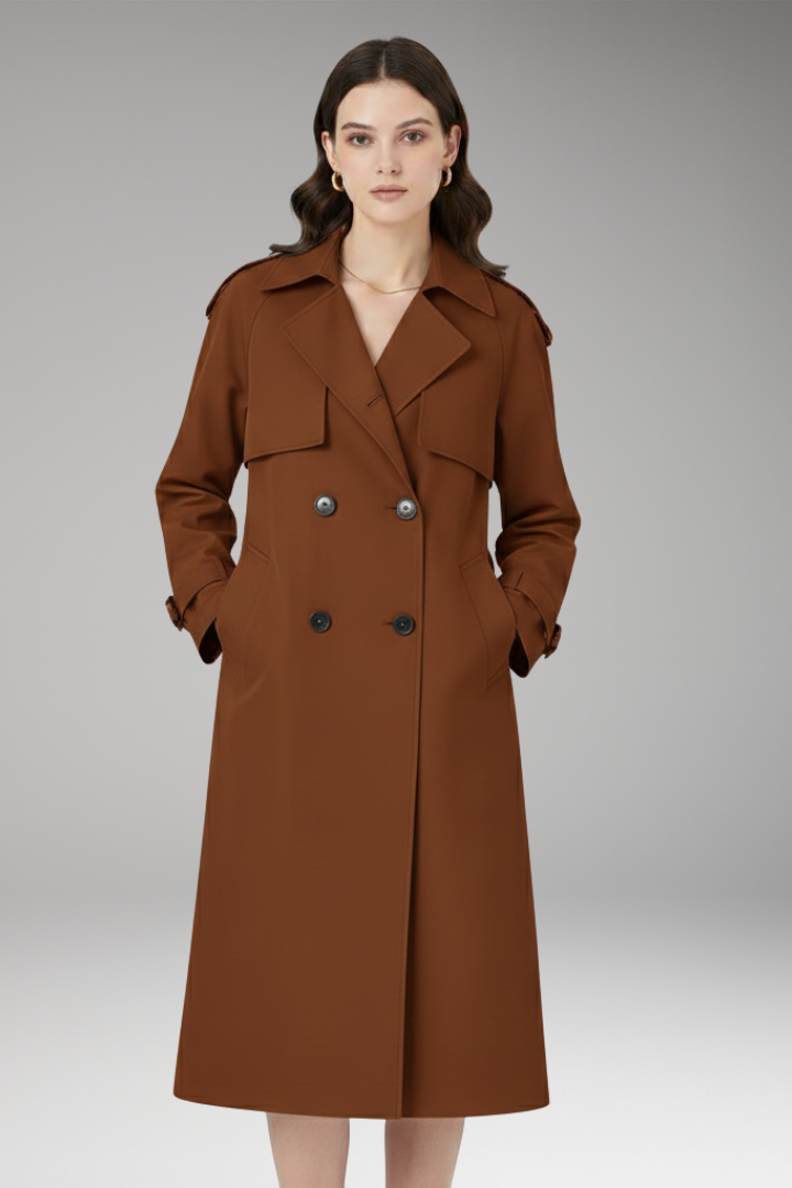 Women's Trench Coat with Button Placket and Adjustable Cuffs