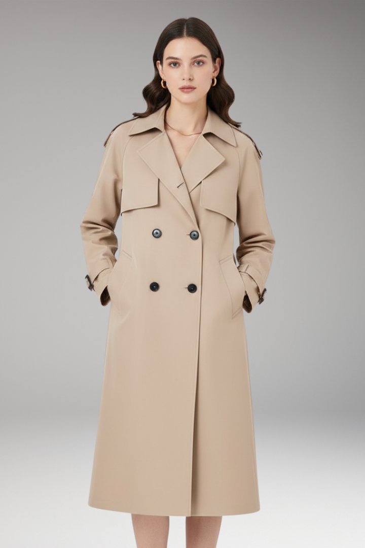 Women's Trench Coat with Button Placket and Adjustable Cuffs