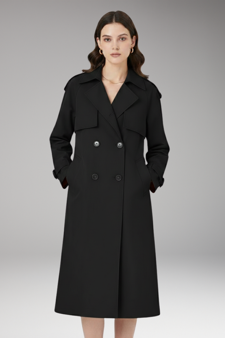 Women's Trench Coat with Button Placket and Adjustable Cuffs