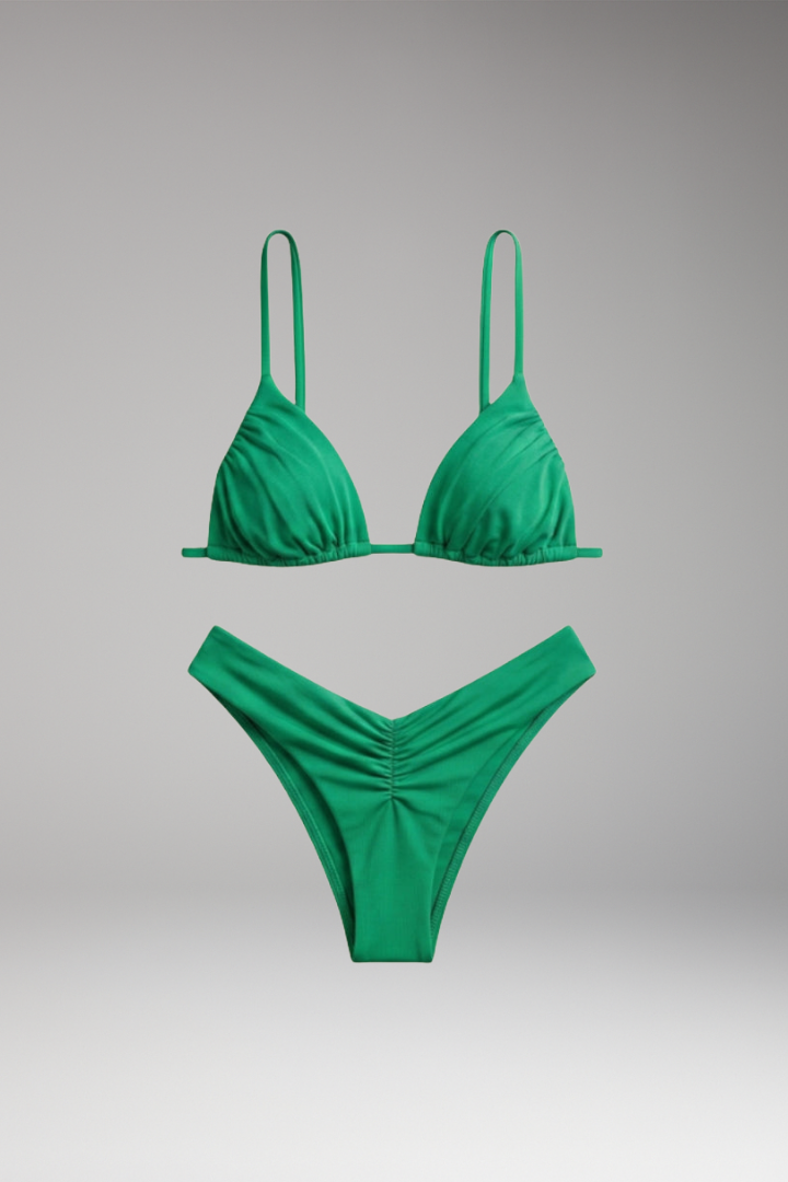 Women's Triangle Bikini Set with High-Waisted Bottoms