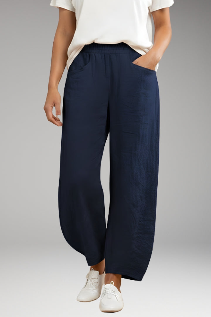 Women's Trousers with Drawstring Waistband and Wide Leg Design