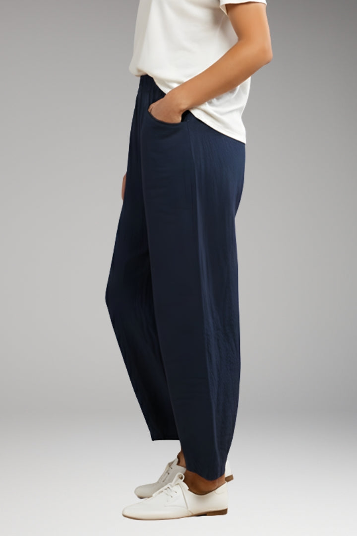 Women's Trousers with Drawstring Waistband and Wide Leg Design