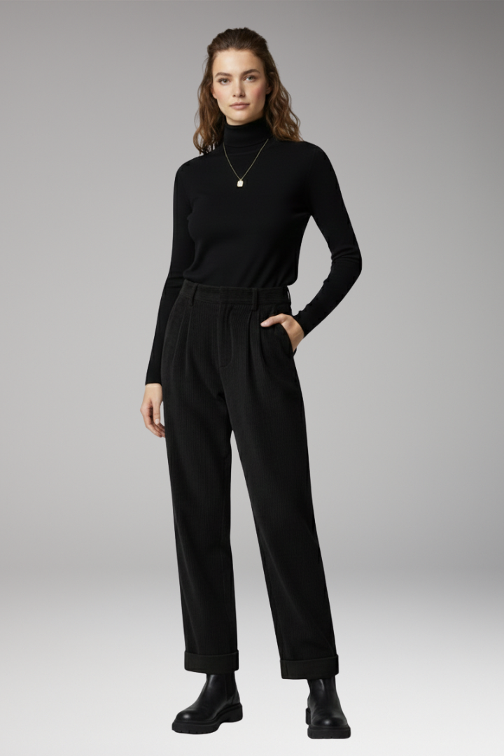 Women's Trousers with High Waist and Straight Wide Legs