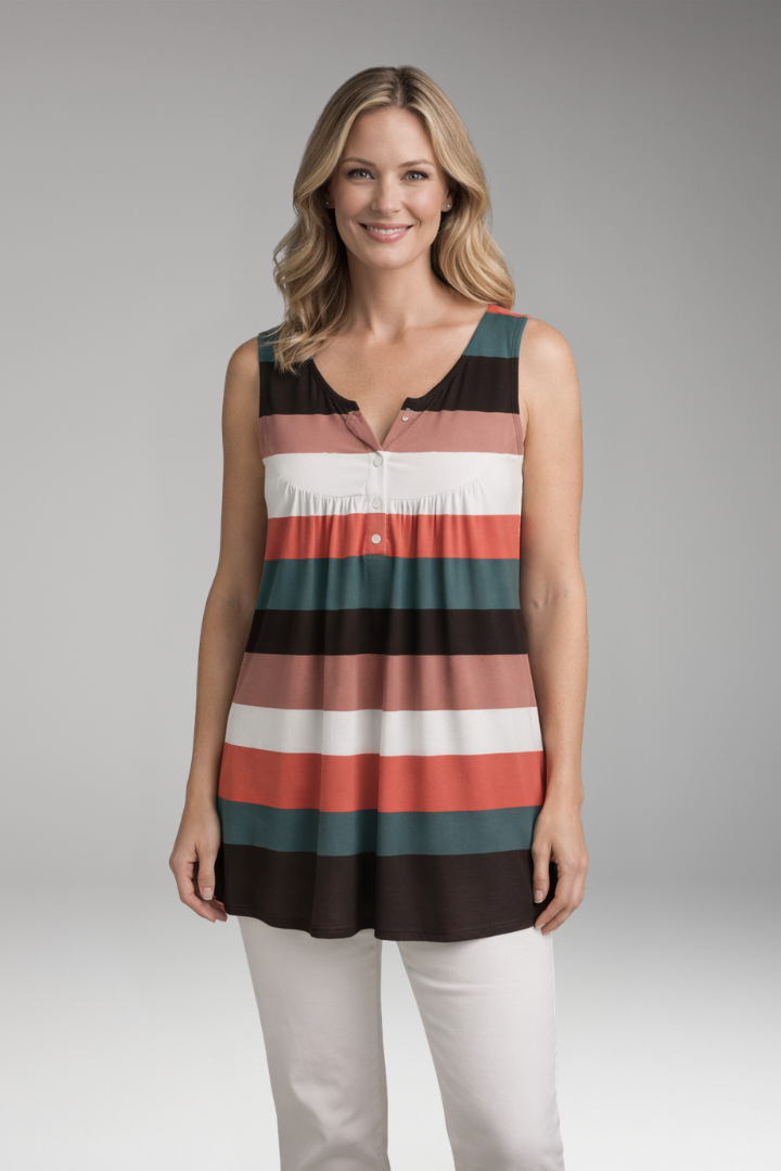 Women's Tunic Top with V-Neck and Button Front