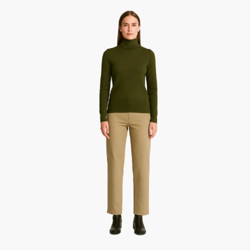 Women’s Turtleneck Sweater with Long Sleeves and Ribbed Surface