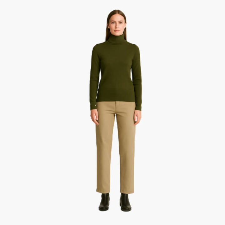 Women’s Turtleneck Sweater with Long Sleeves and Ribbed Surface