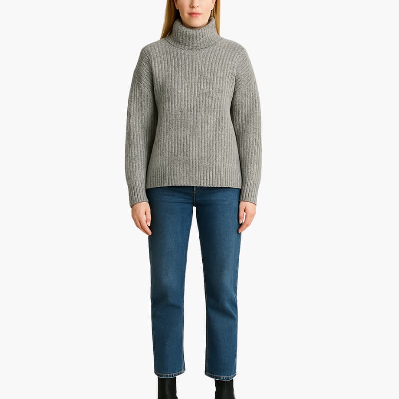 Women’s Turtleneck Sweater with Ribbed Neckline and Long Sleeves