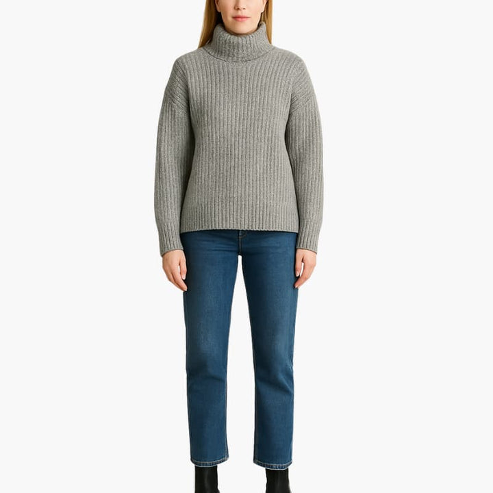 Women’s Turtleneck Sweater with Ribbed Neckline and Long Sleeves