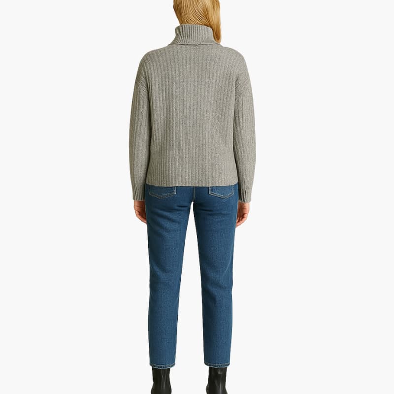 Women’s Turtleneck Sweater with Ribbed Neckline and Long Sleeves
