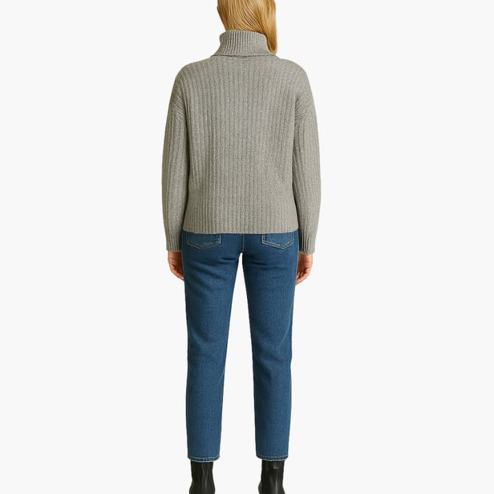 Women’s Turtleneck Sweater with Ribbed Neckline and Long Sleeves