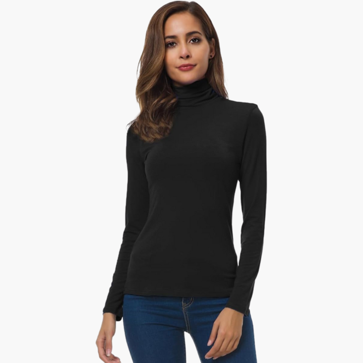 Women’s Turtleneck Top with Long Sleeves and Slim Fit